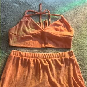 Fashion Nova Pinkinsh Orange Color 2 Piece Set For Summer,Large Size (Stretchy)